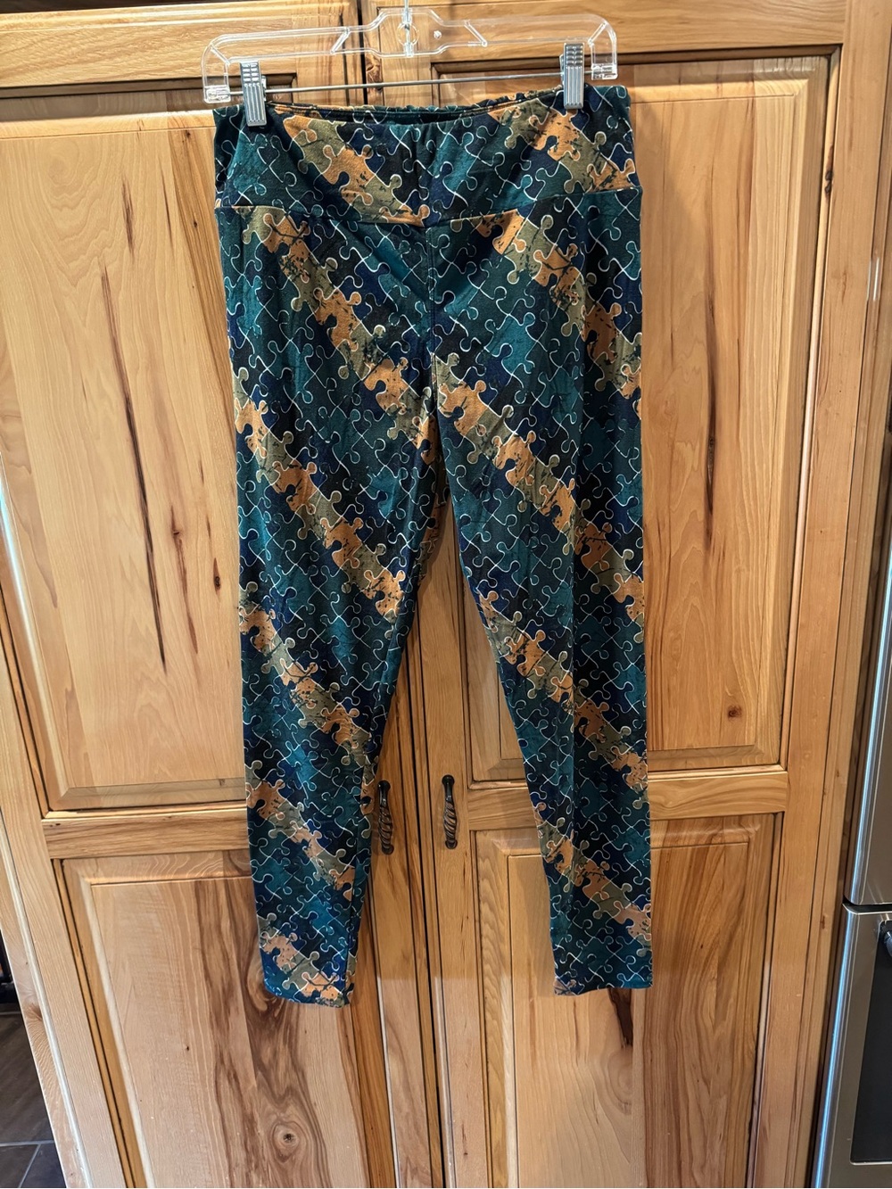 LuLaRoe Teal & Brown Puzzle-Print Leggings